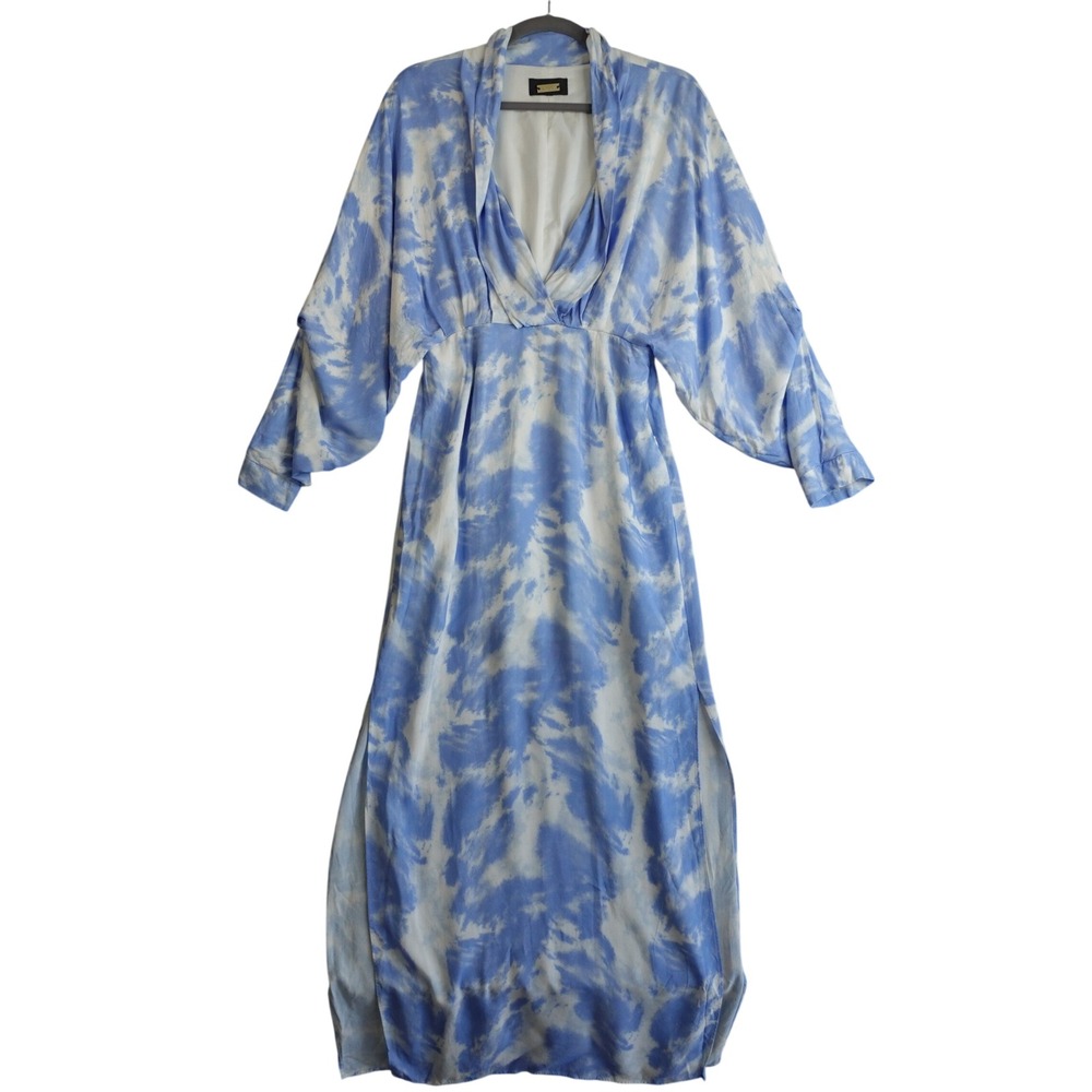 Alexia Admor Tie Dye Maxi Dress 6 Blue White Kimono Sleeve Beach Vacation Resort